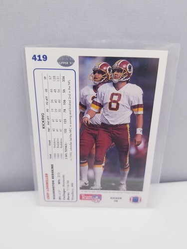 1991 Upper Deck Chip Lohmiller #419 Washington Redskins NFL Football Card - Picture 2 of 2