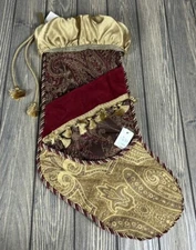 Vintage C&F Enterprises Gold Red Christmas Stockings With Tassels 21”