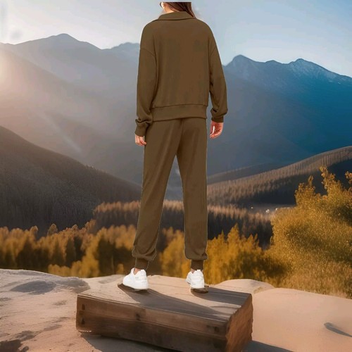 CHERFLY Women's 2 Piece 2024 Winter Soft Outfit Tracksuit Ribbed Coffee L - Picture 3 of 7