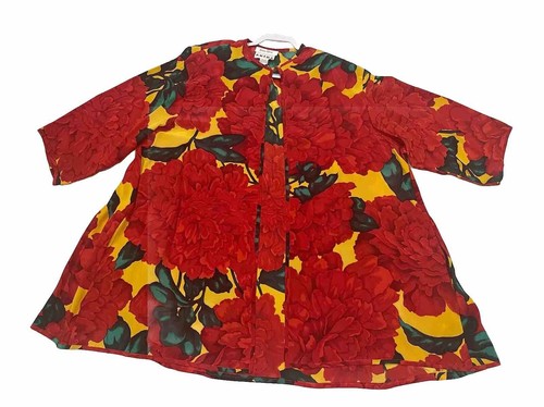 Rare Vintage Duster Jacket Sash Nieman Marcus Akira Silk BEGONIA PRINT - Picture 4 of 24