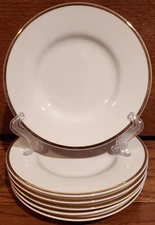 Set/6 Linens-N-Things 6.25" Fine Porcelain White Dessert Plates Gold Rim RARE