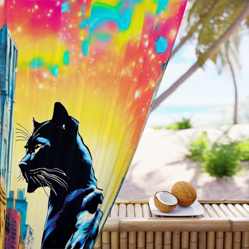 Cat Art Window Curtain, Black Cat, Colorful Home Decor, Cat Lovers Gift - Picture 5 of 5