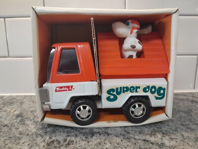 BUDDY L VINTAGE-SUPER DOG-ABOUT 6 1/4''-WHITE/ORANGE In Original Box