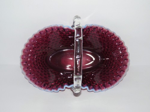 Fenton Plum Opalescent Hobnail Large 12 1/2" Oval Basket - Picture 7 of 8