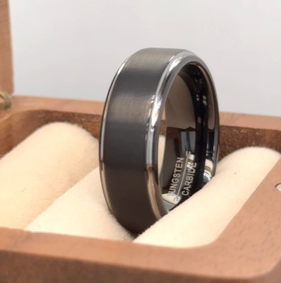 Wife Gift Ring Silver And Black Tungsten Engagement Band Unique Style Ring
