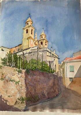 Aquarell ''église Jean Paul Baptiste'' in Bastia Korsika, 1960, Peter Holzenthal,