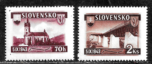 HICK GIRL- MINT SLOVAKIA STAMPS SC#89,92 1943 CHURCH & VIADUCT D369