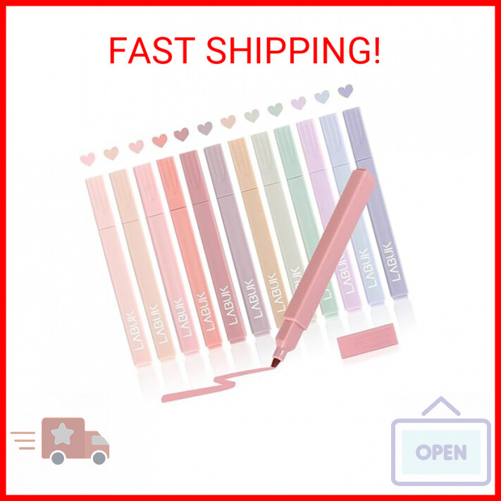 LABUK 12pcs Highlighters, Aesthetic Pastel Cute Highlighter for Bible and Pens N-image