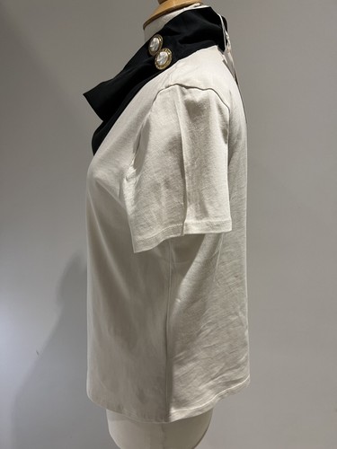 Nuevo con etiquetas Zara Talla Grande Beige Negro Bufanda Cuello Top Botón Característica - Imagen 3 de 4