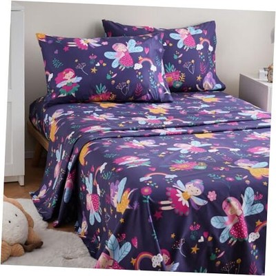 Floral Kids Sheet Set Size, Piece Girls Navy Printed Microfiber Twin  Fairy