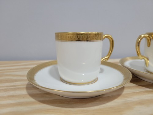 CH Field Haviland Limoges GDA France Gold Encrusted Band Demitasse Cup Set of 2 - Picture 3 of 7