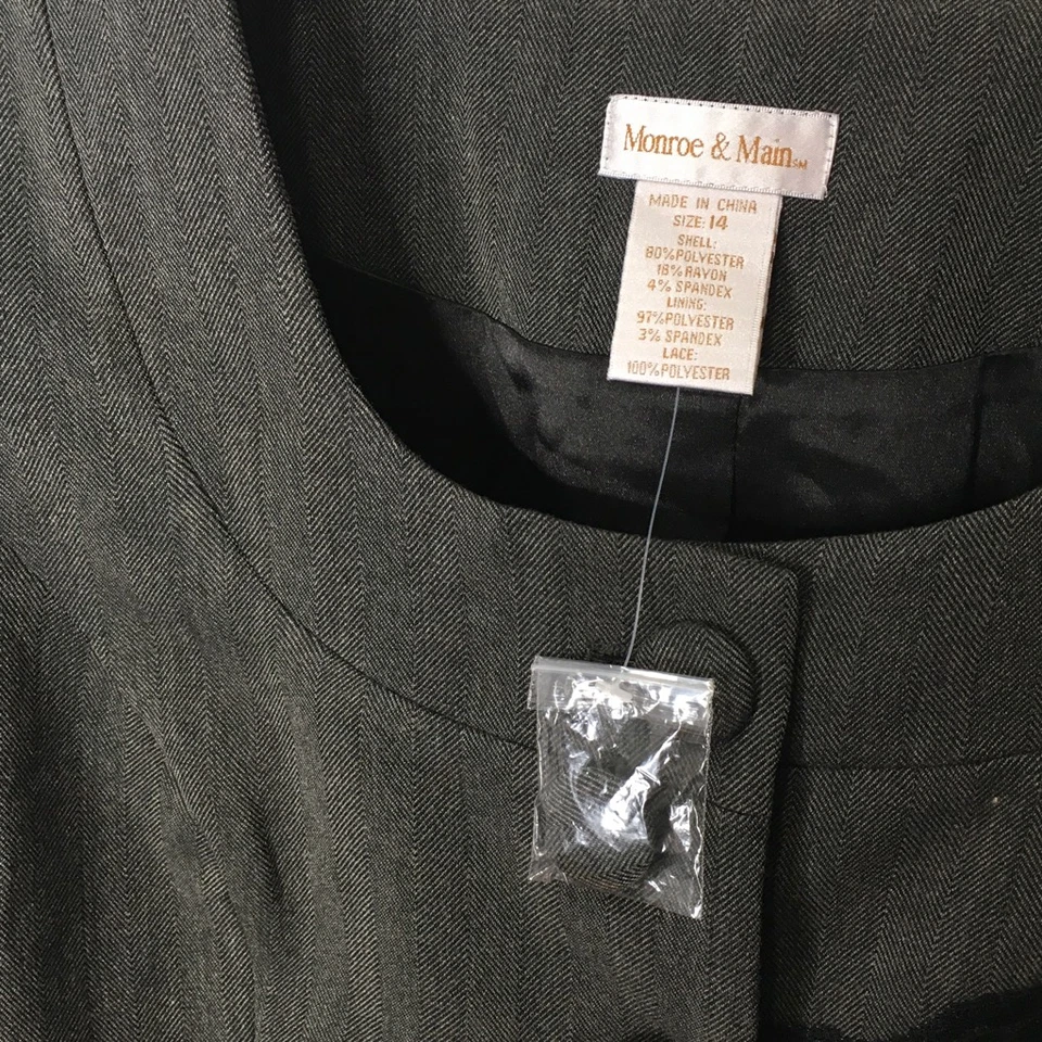 Monroe and Main Jacket Suit Blazer Women 14 Gray Herringbone Stretch Scoop Lace - Imagem 3 de 4