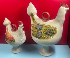 lot de 2 Pichet zoomorphe, coq, poule, Céramique Espagne, 1970 25 & 39 cm