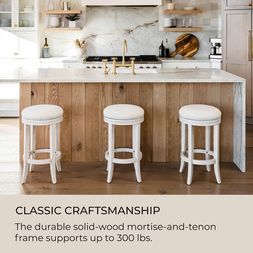 Maven Lane Eva Counter Stool, White Oak Finish w/ Natural Color Fabric, Set of 2 - Picture 4 of 6