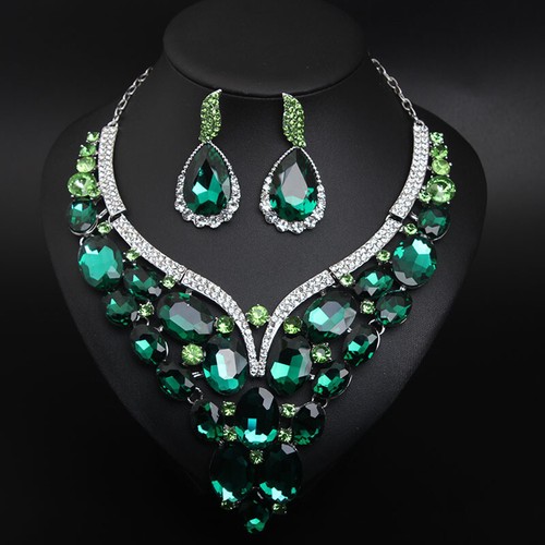 Crystal Necklace Earring Statement Choker Bibs Collar Bridal Wedding Jewelry Set - Picture 5 of 77