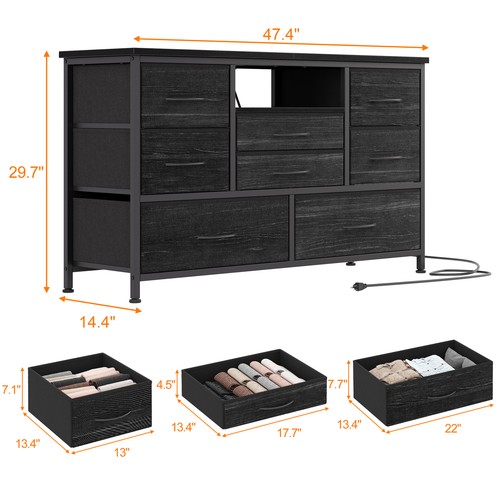 Dresser TV Stand with LED Light&Power Outlet Bedroom Chest of Drawer for 50''TV - Picture 6 of 8