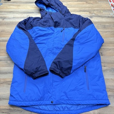 L.L. Bean Jacket Men XXL Blue Colorblock Nylon Full Zip Heavy Coat Hooded Hiking