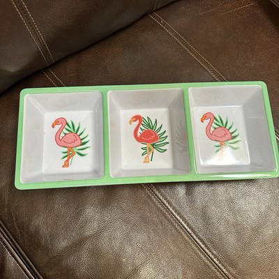 Melamine Snack Serving Tray Divided Sections Multicolor Rectangle Flamingos