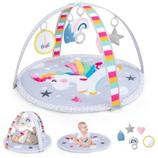 GYMAX 7-in-1 Baby Play Gym Mat with 5 Detachable Toys Unicorn Design