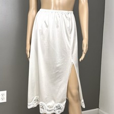 Vintage Vanity Fair Half Slip Midi Size Small Off White Scalloped Lace Slit USA
