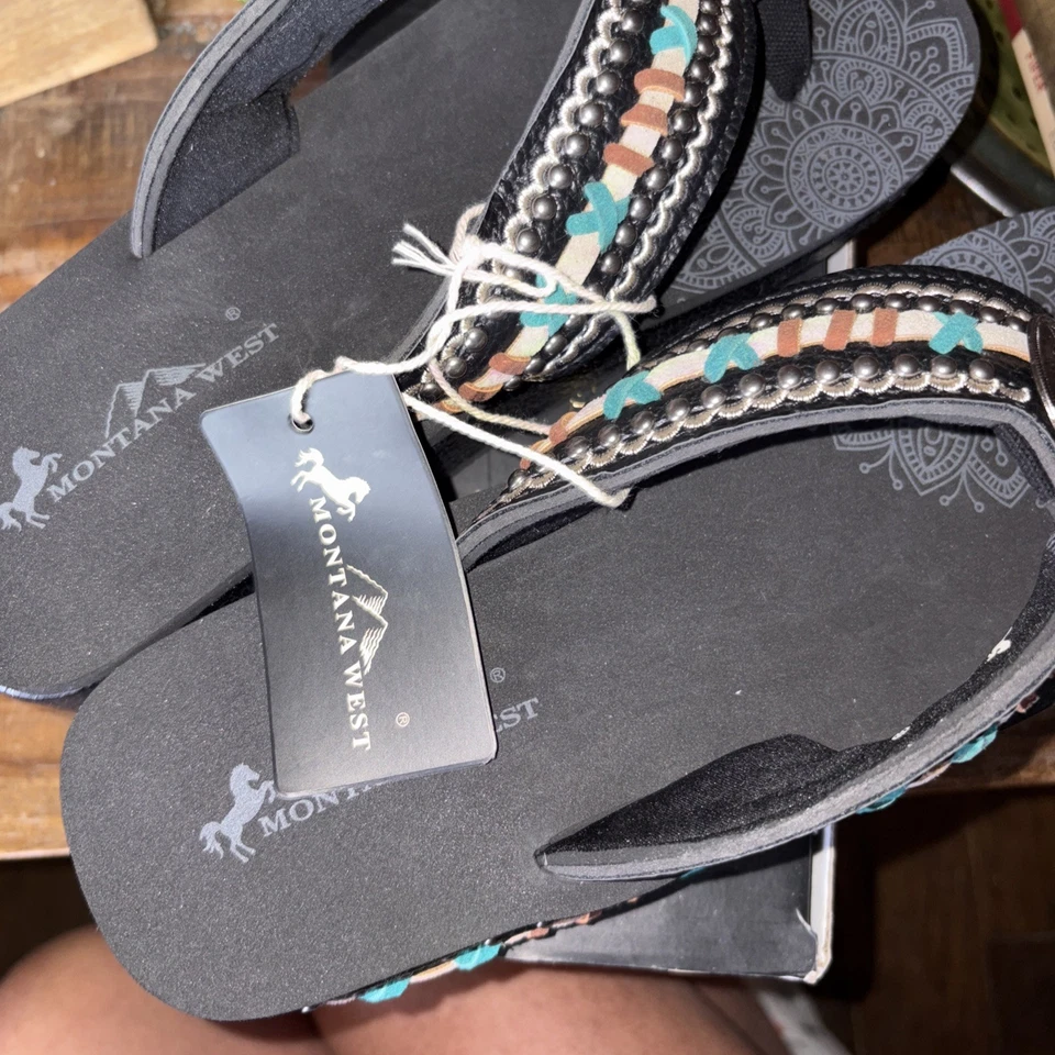 Chanclas MONTANA WEST Mandala costura a mano negras western Foto 4 de 4