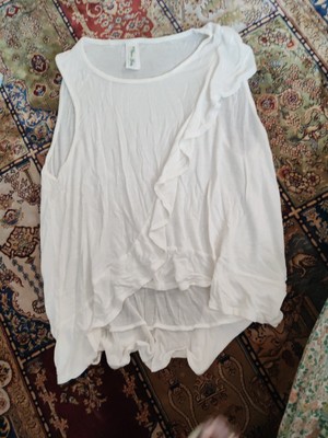 Express Women M V-Neck Chiffon Overlay Top Batwing Sleeve Banded Bottom Ivory