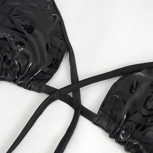 Diablo Moda Mujeres Patrón Gótico Oscuro Halter Correas Cruzadas Conjunto de Bikini Dos Piezas - Imagen 18 de 18