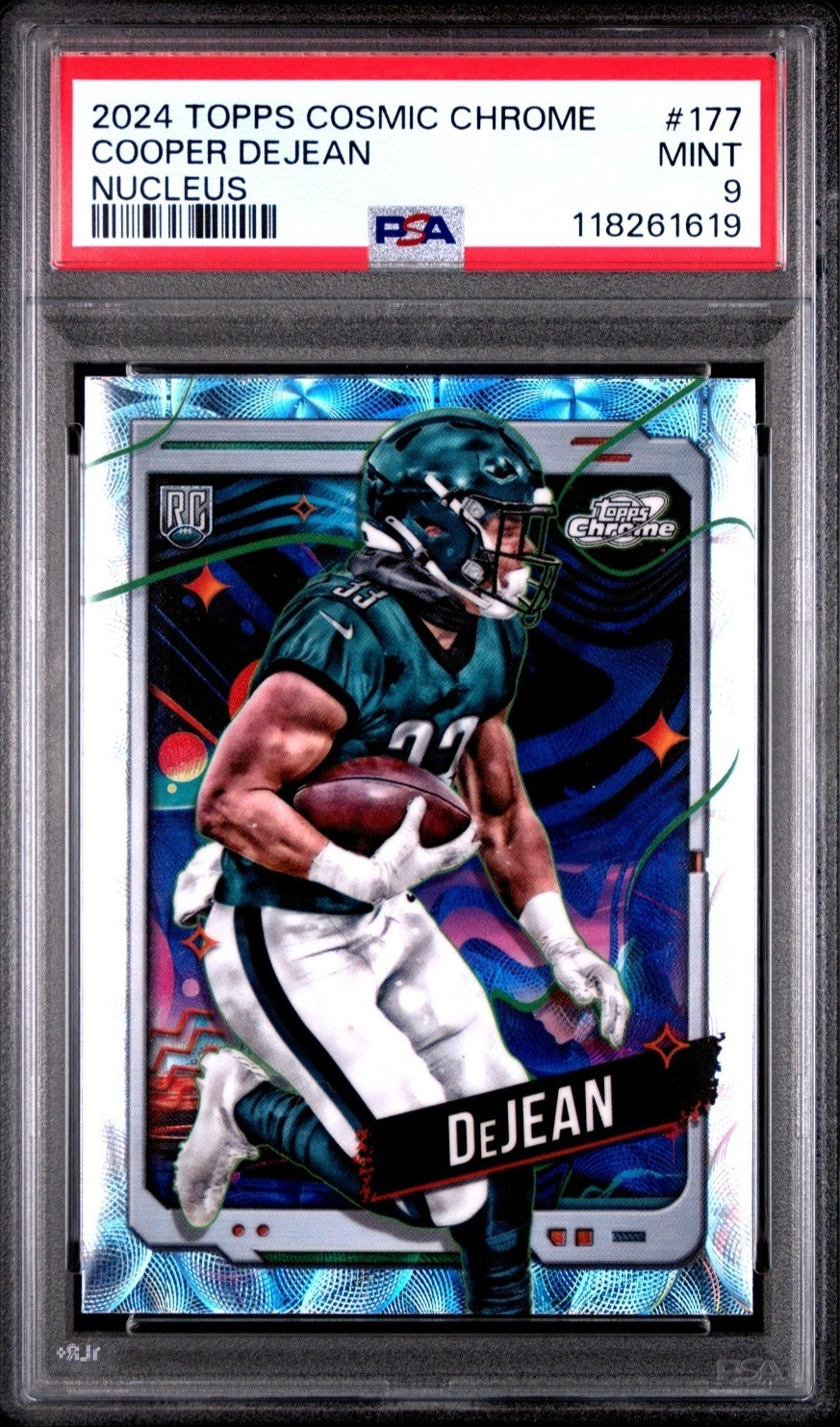 2024 Topps Cosmic Chrome Cooper DeJean Rookie Card # 177 Nucleus Refractor PSA 9