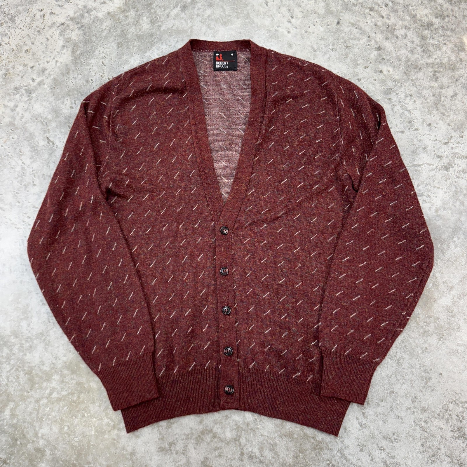 Vintage Robert Bruce Sweater Mens Medium Maroon Cardigan Knit Acrylic 80s Retro