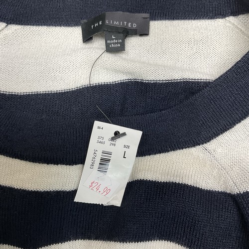 The Limited, Wool Blend, Navy & White Stripes Sweater Size lg. 3/4 Sleeve NWT - Picture 6 of 8