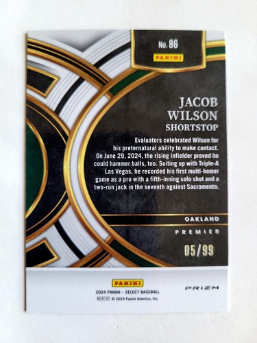 2024 PANINI SELECT PREMIER PURPLE PRIZM JACOB WILSON RC! 5/99! 1/1! JERSEY #! - Picture 2 of 5