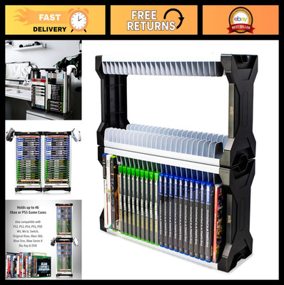Universal Game Storage Tower Rack - Holds 46 Games & DVDs, 2 Controller Mounts,