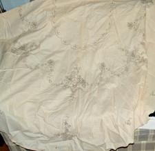 Linen Off White Tablecloth w/Cutwork Embroidery 88"x102" OLD STOCK SEE NOTES E