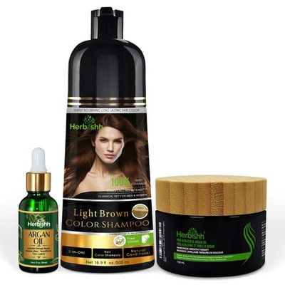Herbishh Hair Color Shampoo 500ml Argan Oil + Pro Keratin 30ml + Hair Mask