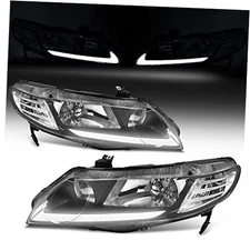  LED DRL Headlight Assemblies Compatible with 06 07 LED - Black Housing Civic