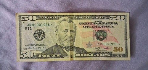 2009 $50 dollar bill star note low serial number 00001938* 1938 Year Note Rare  - Picture 1 of 4