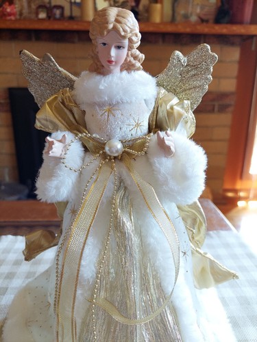 CHRISTMAS GOLD & WHITE ANGEL CHRISTMAS TREE TOPPER / DECORATION ORNAMENT - Picture 2 of 13