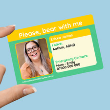 Image of Bear With Me - Health ID Style Card - Disability Hidden - Aid - Info Photo ADHD