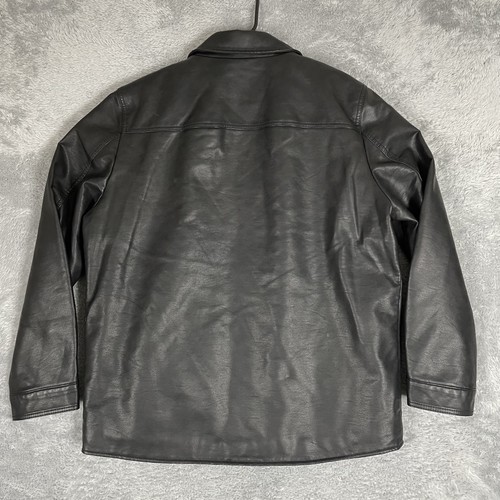 Levis Faux Leather Shirt Jacket Mens Large Black Sherpa Lined Trucker Coat Warm - Picture 2 of 11