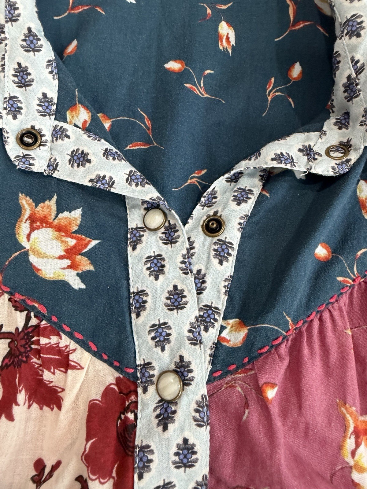 Sundance Patchwork Style Button Down Long Sleeve … - image 6