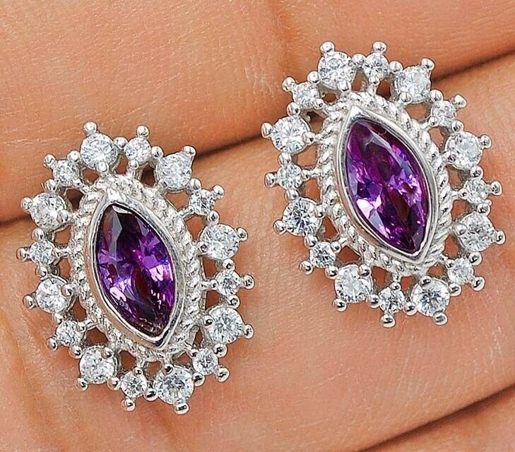 2CT  Amethyst 925 Sterling Silver Earrings Jewelry
