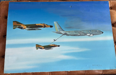 F-4 Phantom Aircraft Vietnam Refueling Original Aviation Painting - R.M. Sanchez