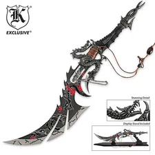 K EXCLUSIVE Piercing Dragon Death Ray Sword with Display Stand Highly Detailed
