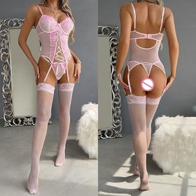 Lingerie Three Piece Set with Garter Straps Sexy Corset Bustier for Women