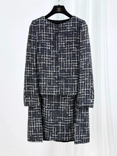 CHANEL 14P TWEEDD TWEED 2 PIECE DRESS SUIT SET CC LOGO BUTTON FR46 US14