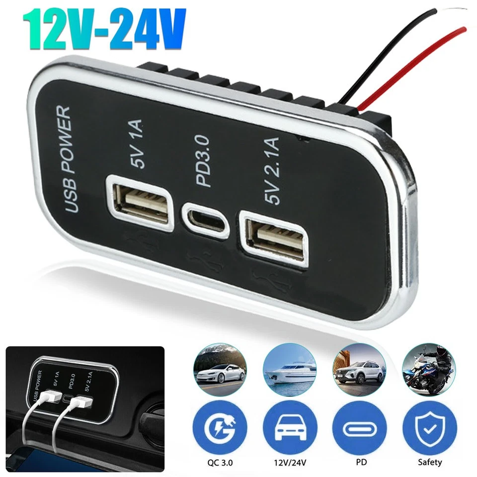 12V Auto Dual USB Typ C Ladegerät KFZ Buchse Licht Einbau Steckdose für Wohnwage - Bild 2 von 4