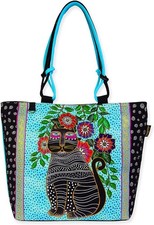 Laurel Burch Kitty Noir Black Cat Blossoms Large Tote Bag, 18'' x 5.5'' x 14.5''