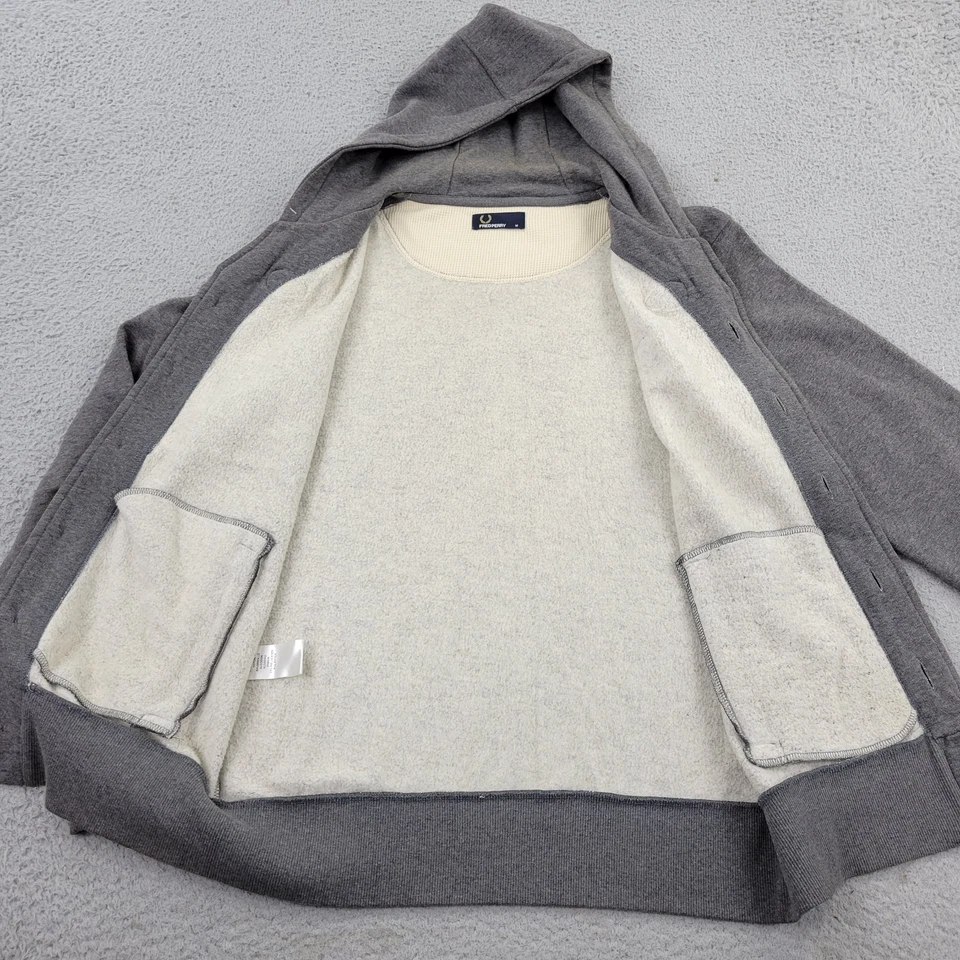 Cárdigan Fred Perry Sudadera con Capucha Para Hombre Gris Medio Parche con Logo Lona Bolsillos con Palanca Foto 3 de 4