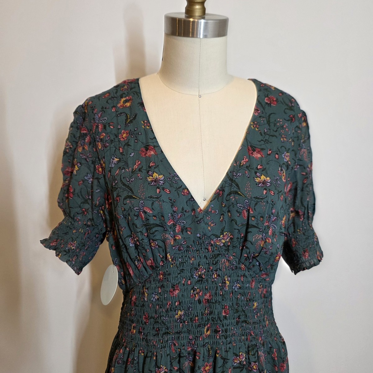 ワンピース House on the Hill Smocking Dress 80 Hill House Home Georgia Nap Dress Sz L Green Floral Smocked Maxi
