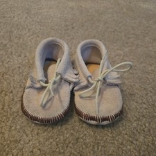 Toddler Baby Moccasins Light Tan Suede Fringe Vintage No Size